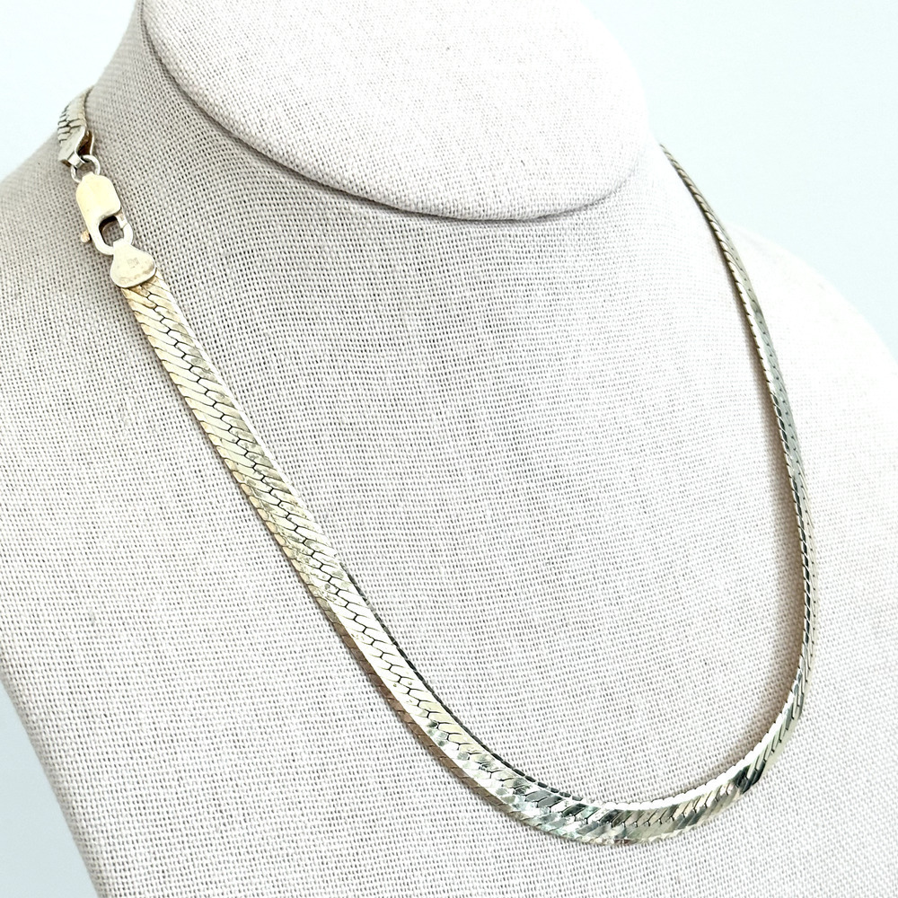 925 Italy Sterling Silver Gold Vermeil Vintage 6.5MM Herringbone Chain Necklace - Picture 8 of 9